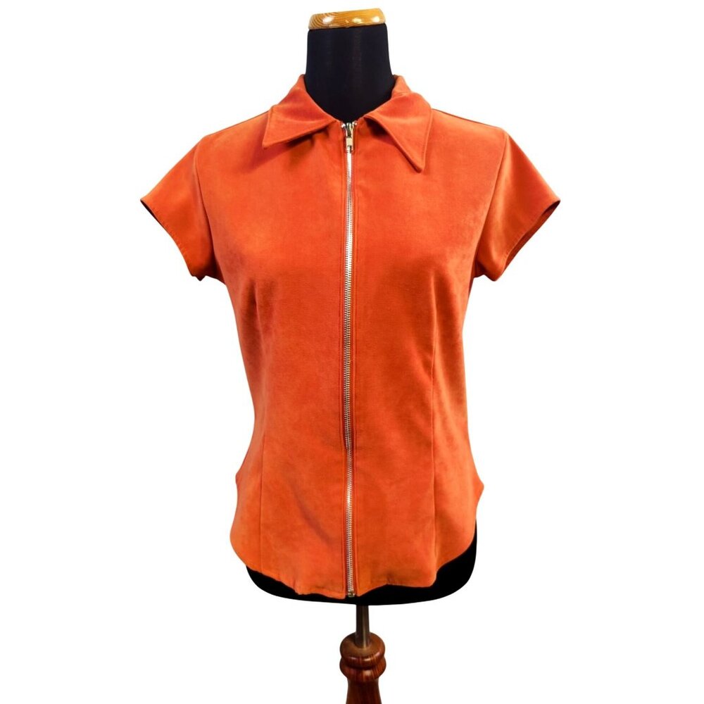Vintage California Concepts Orange Suede Like Full Zip Top Size M